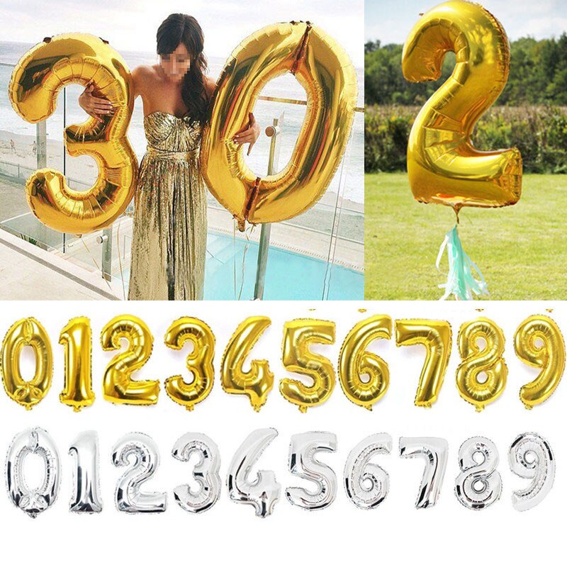 40 ġ  ȣ ȣ ǳ   ǳ ȥ  ǳ ǳ  casamento Ƽ ǰ/40 inch Gold Silver Number Foil Balloons Digit Helium Balloon wedding Birthday balloon